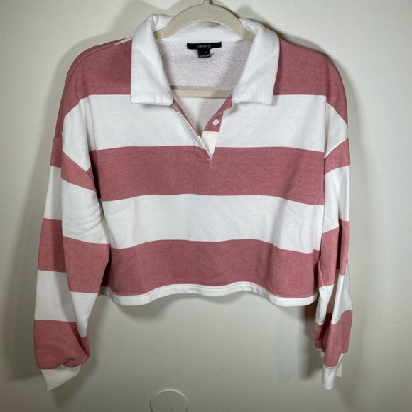 Forever 21 White Pink Block Button Shirt Cuffed